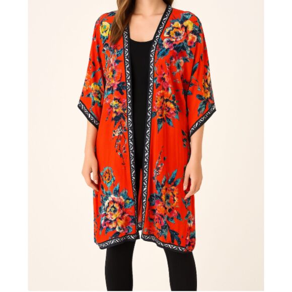 Flying Tomato Women’s Open Front Floral Kimono M/L Multicolor Bright Cover Up - Picture 1 of 7